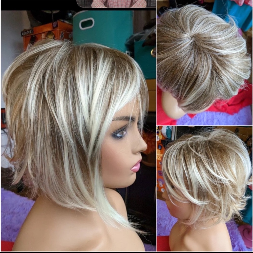 Fun funky short bob wig with frosted tips